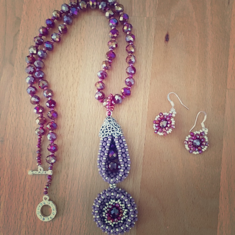 Hand made necklace/earrings. 20” long necklace